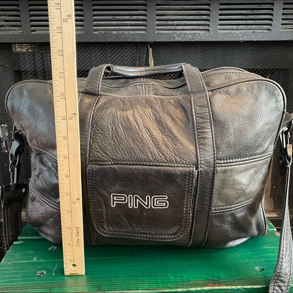 Ping Vintage Leather Duffle Bag Shoulder Golf Carry On Black 90s Weekender - Picture 12 of 12